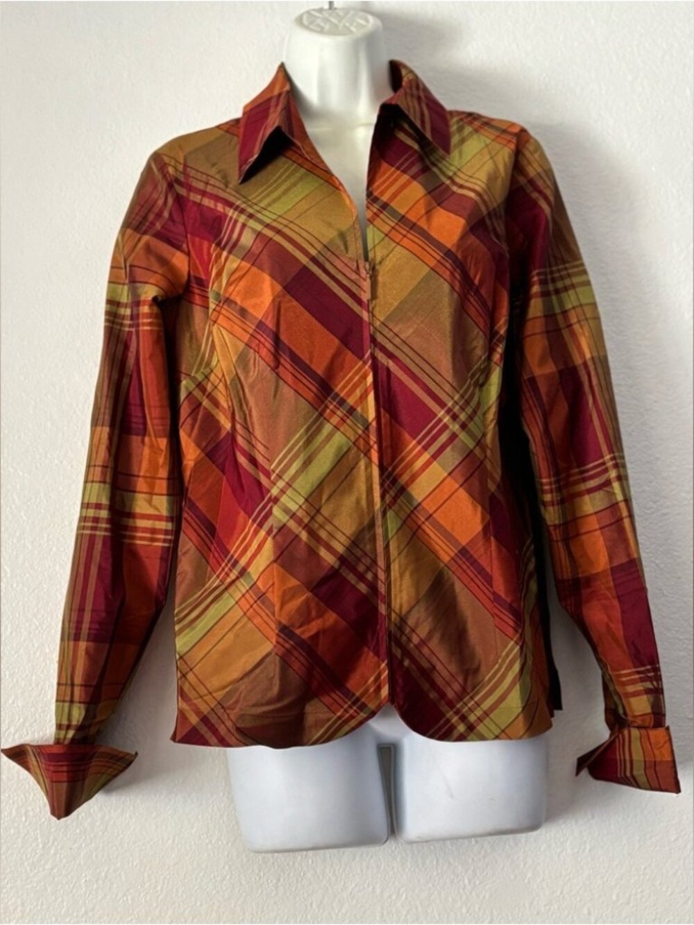 Multicolor simple blouse with front zipper